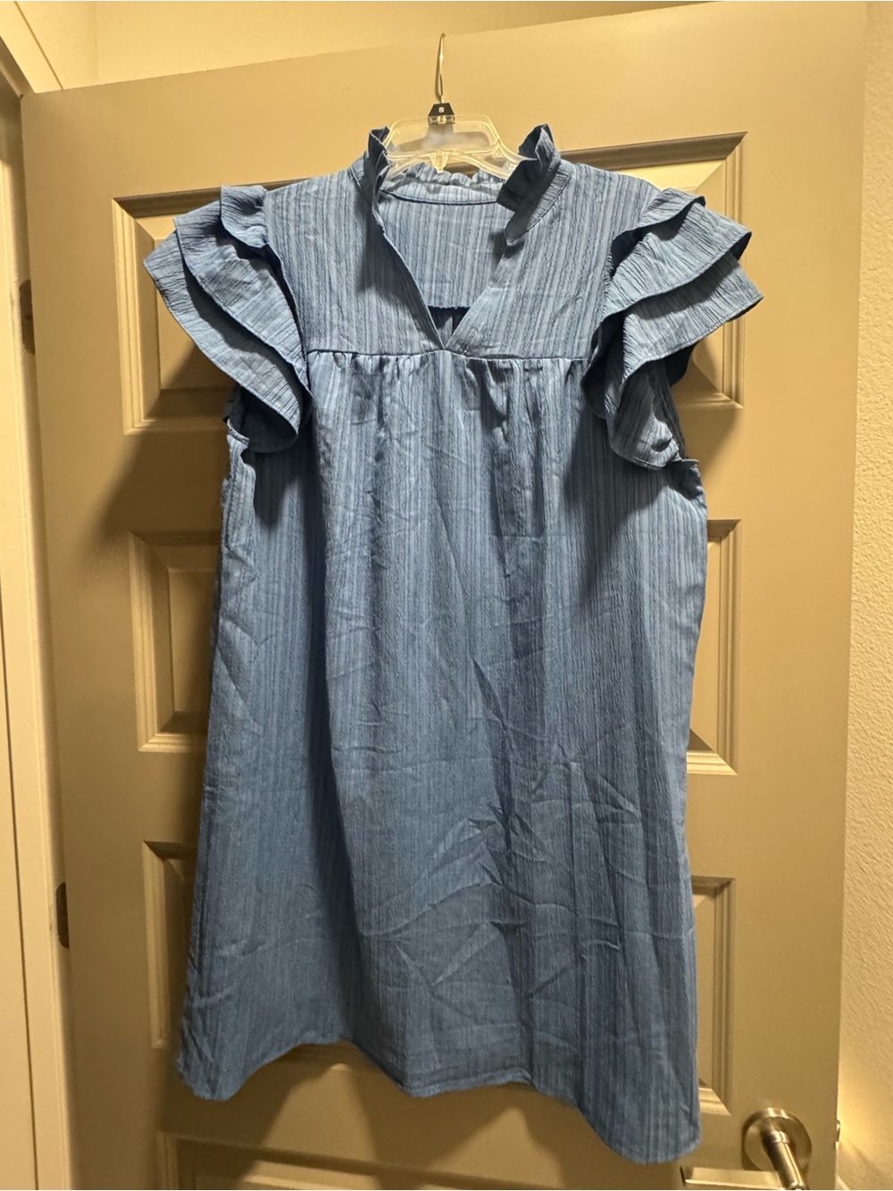 SHEIN Light Blue Ruffle Sleeve A-Line Dress